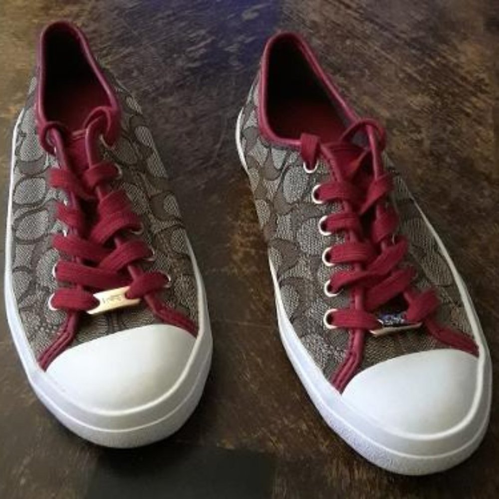 COACH Empire Sneakers  Tan with red trim & laces Women's Size 6B